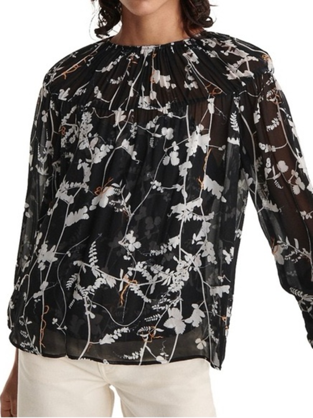 THE KOOPLES Floral Print Long Sleeve Sheer Blouse, Size 3